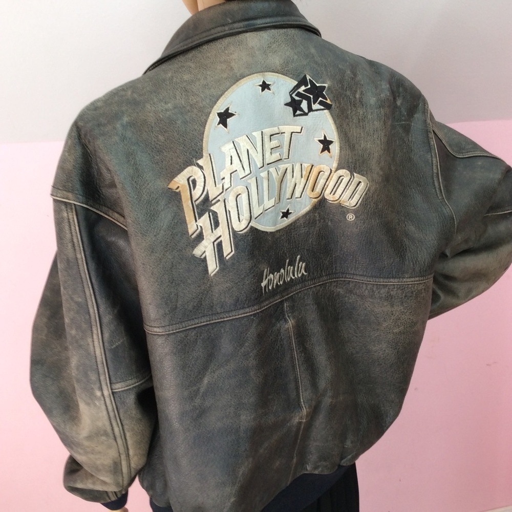 Planet Hollywood Honolulu black leather bomber
